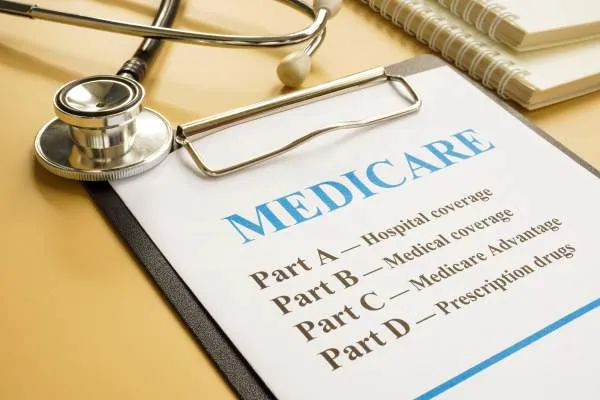 Stethoscope and a Medicare Parts list attached to a clipboard