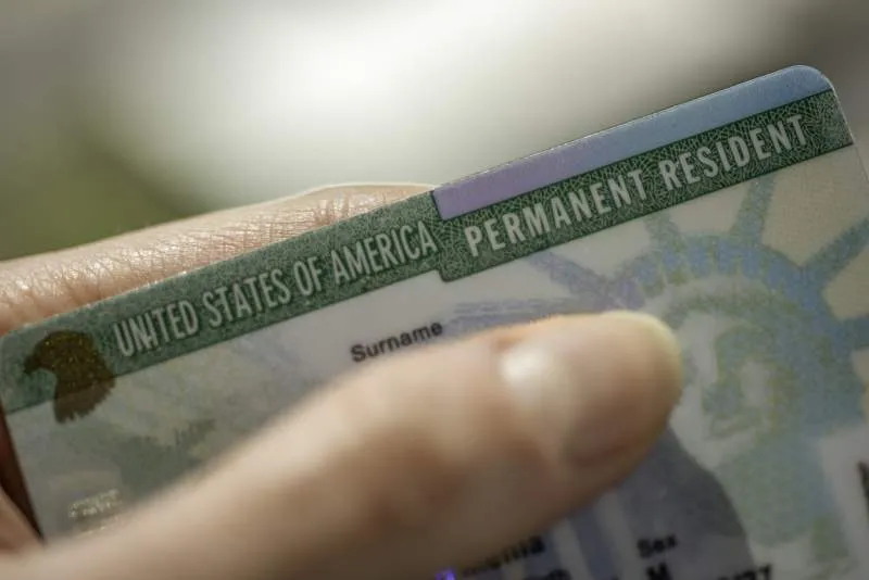 closeup of permanent resident card