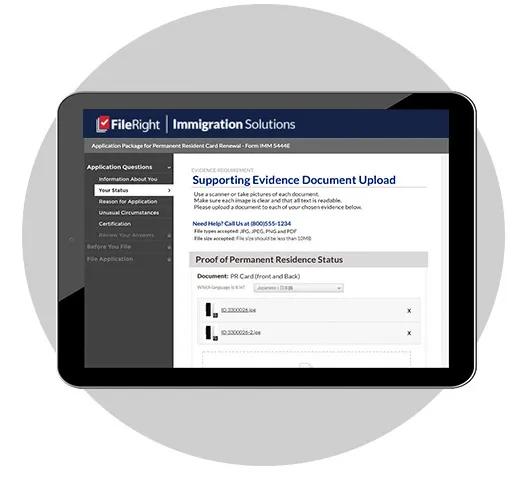 screenshot of FileRight.com website page titled Supporting Evidence Document Upload