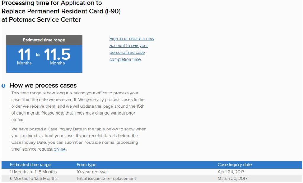 i-90 Processing time potomac service center