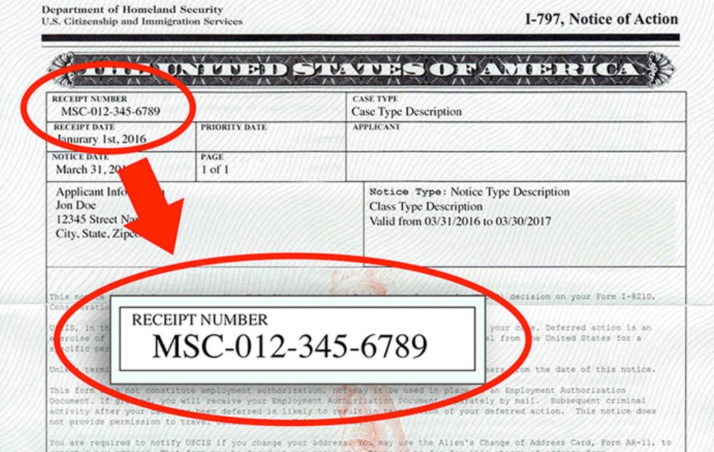uscis receipt number highlighted