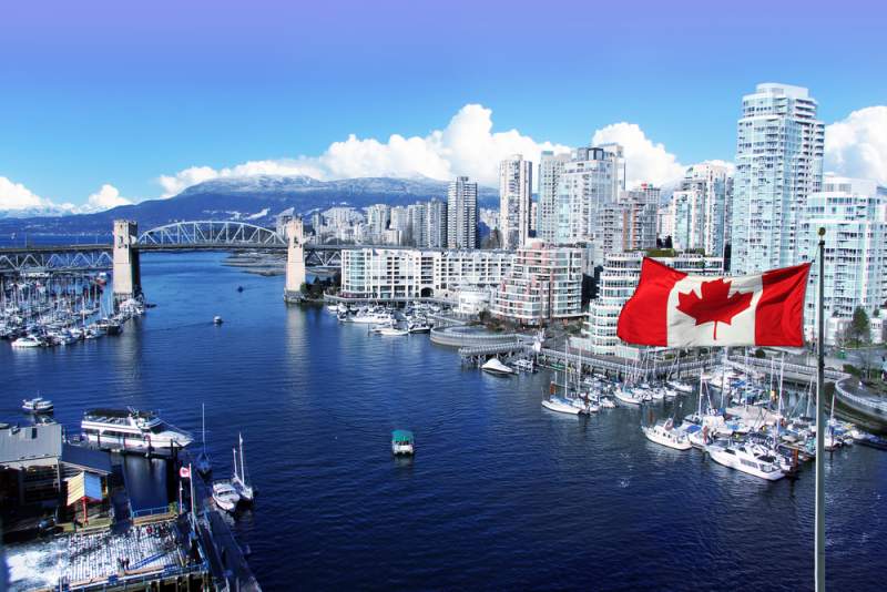 Canadian flag flying in Vancouver