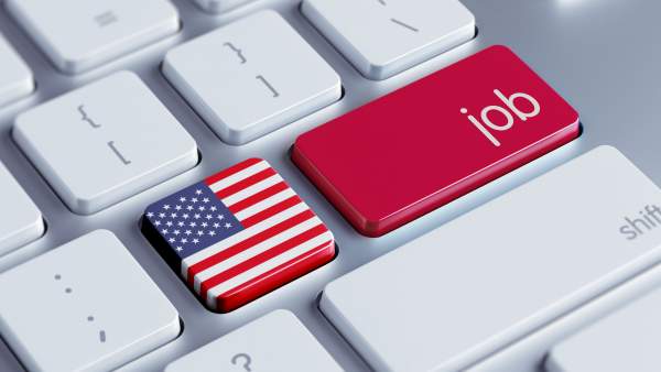 closeup of keyboard with american flag and job keys