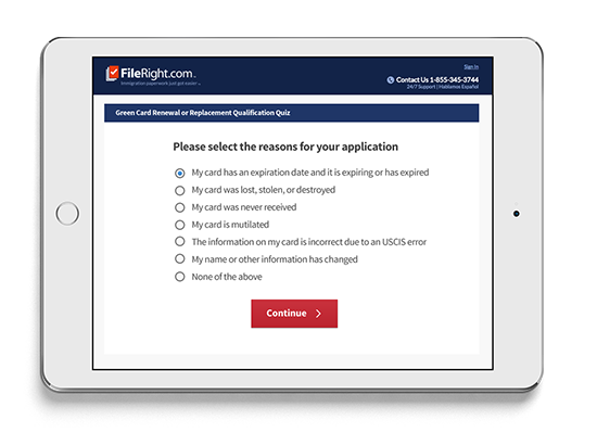 Eligibility Quiz for the immigrants on Fileright website