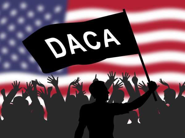 illustration of protest with daca flag