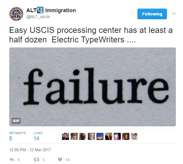 Twitter post about USCIS is still handling the file with typewriters