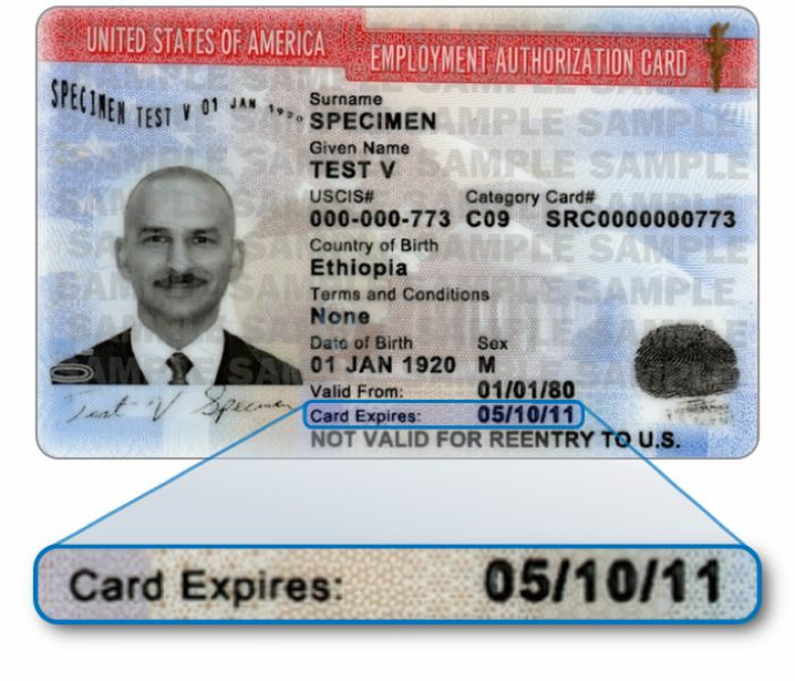 united states employment authorization card (ead) with highlighted expiration date